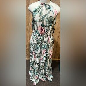 New York and Co maxi dress, open back, cream/green/red/pink colors XXL, new